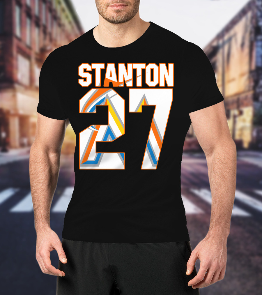 Stanton 27 Miami Marlins Geometric Pattern Jersey T-Shirt
