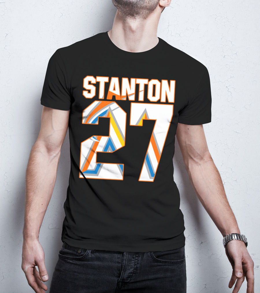 Stanton 27 Miami Marlins Geometric Pattern Jersey T-Shirt