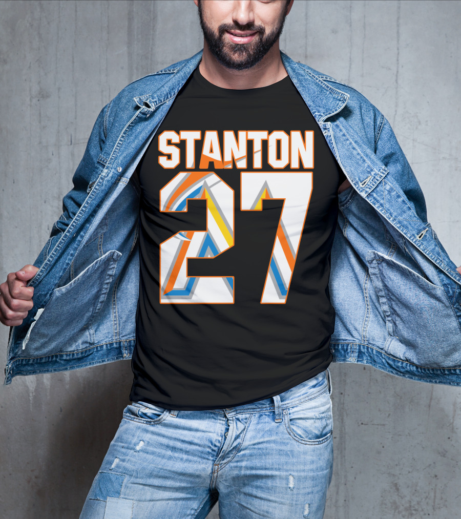 Stanton 27 Miami Marlins Geometric Pattern Jersey T-Shirt