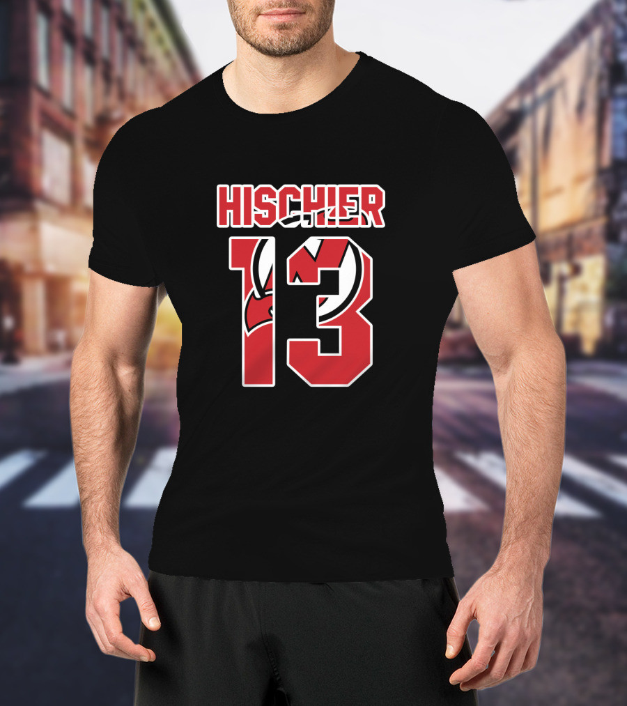 Hischier 13 New Jersey Devils NHL Logo Analysis T-Shirt
