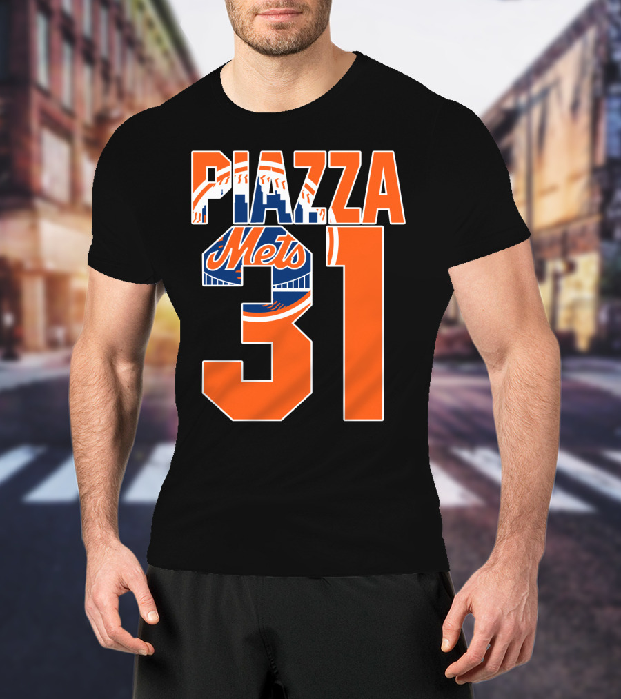Piazza 31 New York Mets Retro Logo Baseball Memorabilia T-Shirt