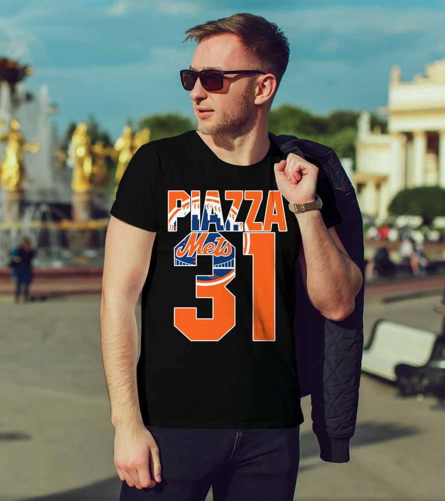 Piazza 31 New York Mets Retro Logo Baseball Memorabilia T-Shirt