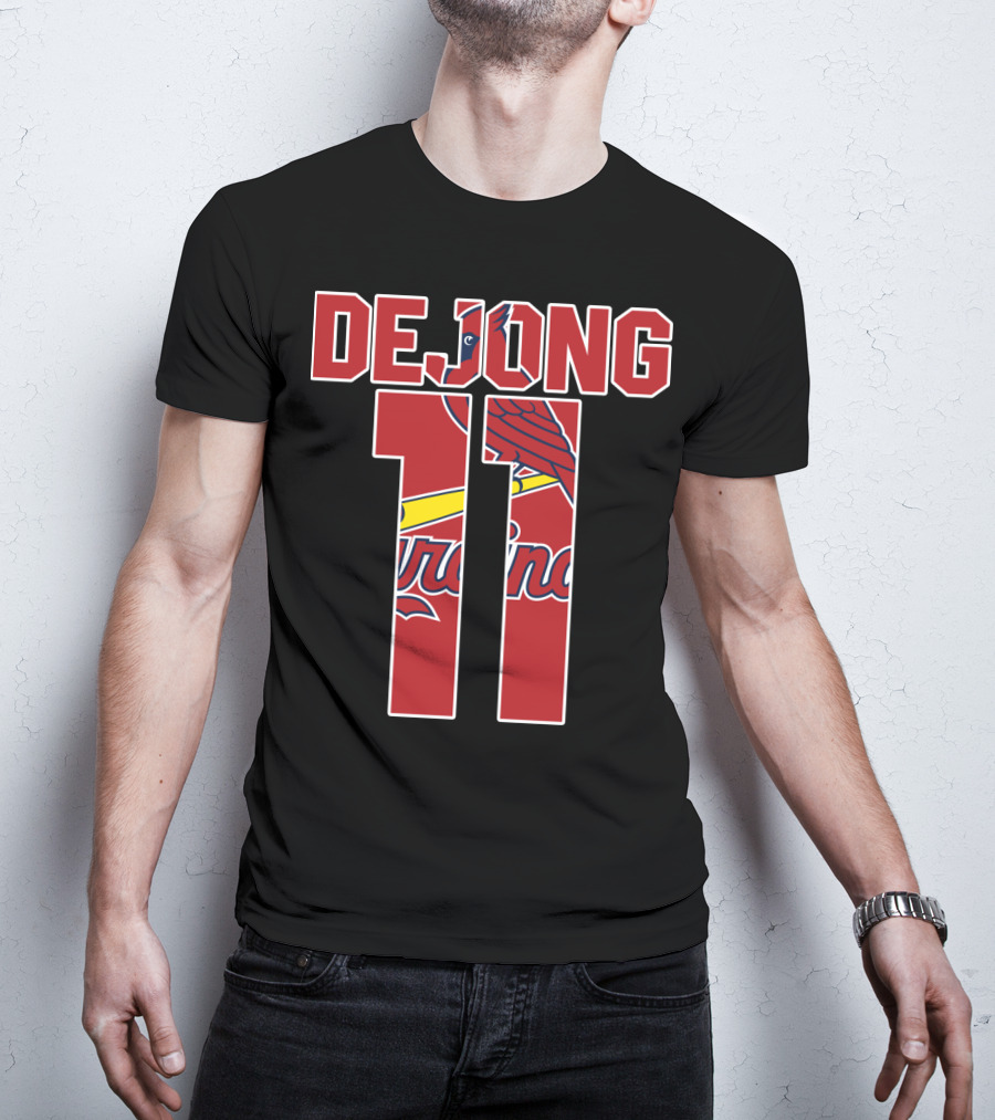 St. Louis Cardinals DeJong 11 Logo With Cardinals Text And Bird T-Shirt