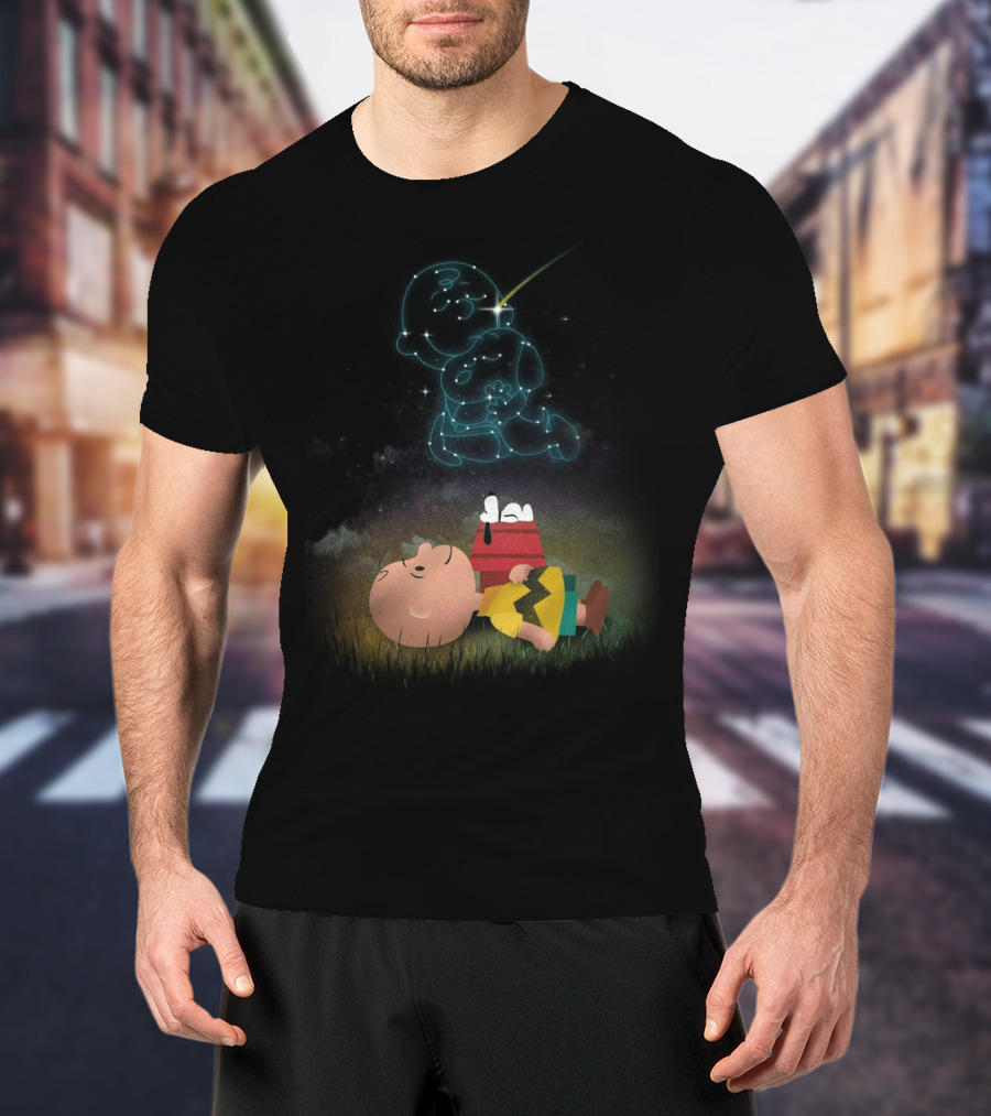 Charlie Brown And Snoopy Celestial Stargazing Night Constellation Scene T-Shirt