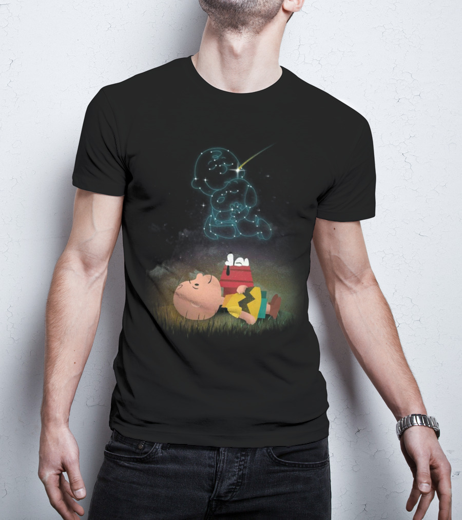 Charlie Brown And Snoopy Celestial Stargazing Night Constellation Scene T-Shirt