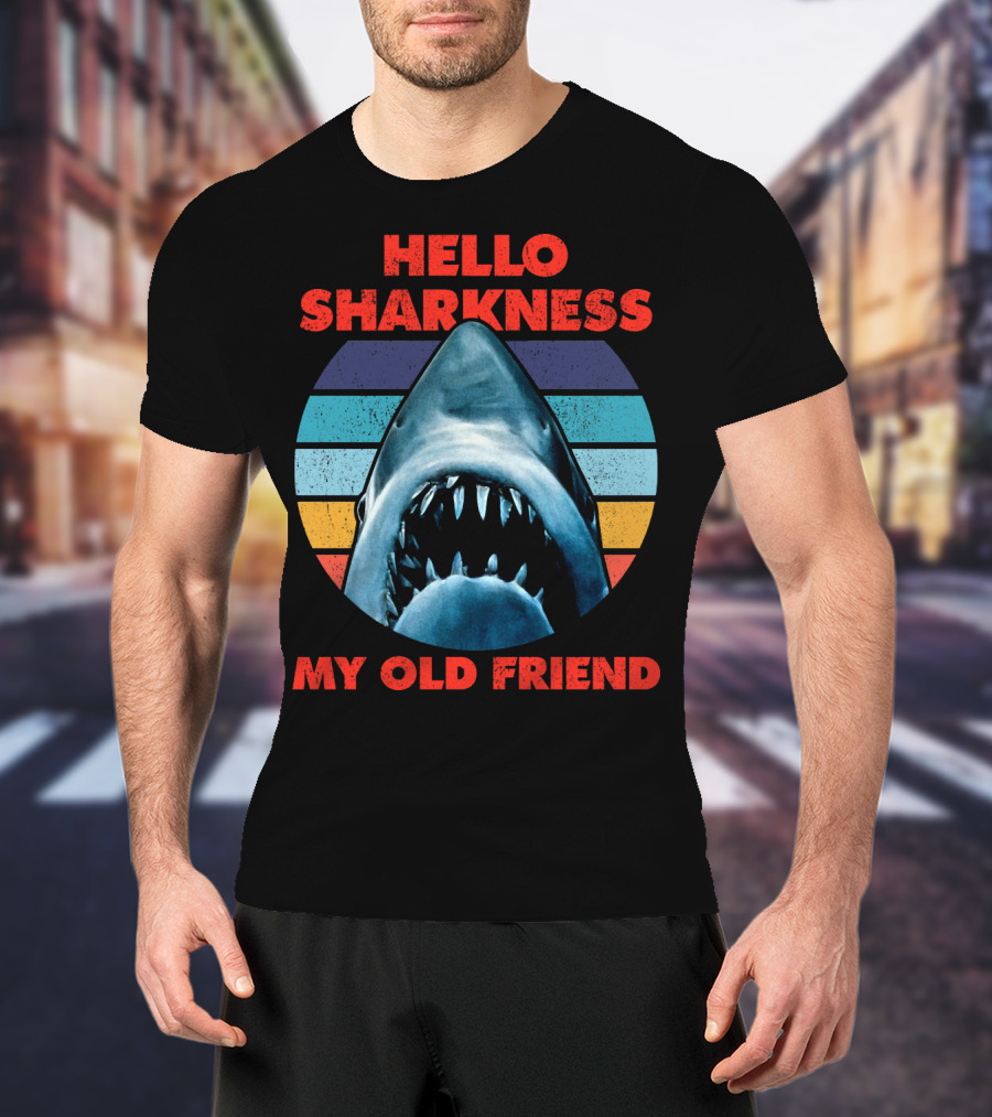 Hello Sharkness My Old Friend Retro Shark With Stripes T-Shirt