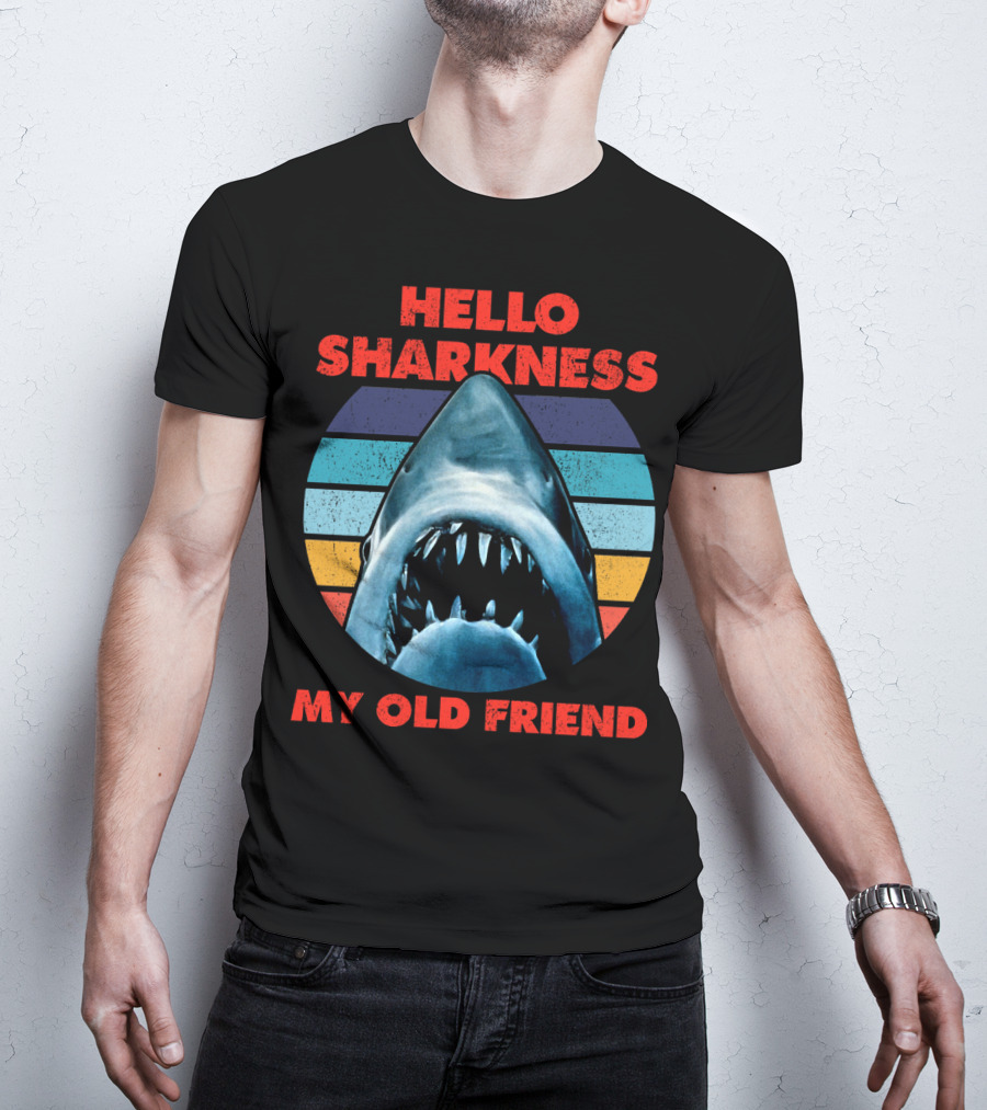 Hello Sharkness My Old Friend Retro Shark With Stripes T-Shirt