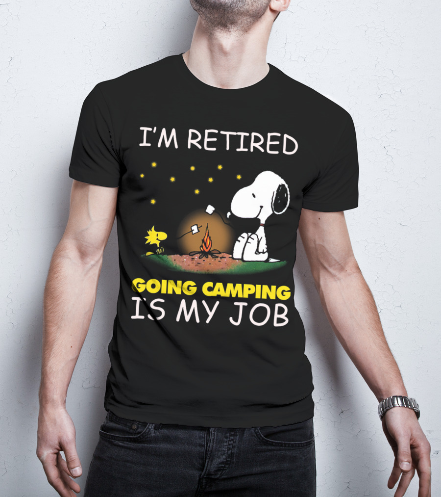 I’m Retired Going Camping Is My Job Snoopy And Woodstock Campfire Scene T-Shirt