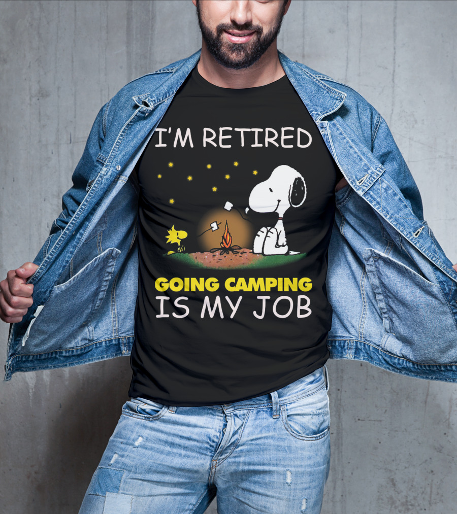 I’m Retired Going Camping Is My Job Snoopy And Woodstock Campfire Scene T-Shirt