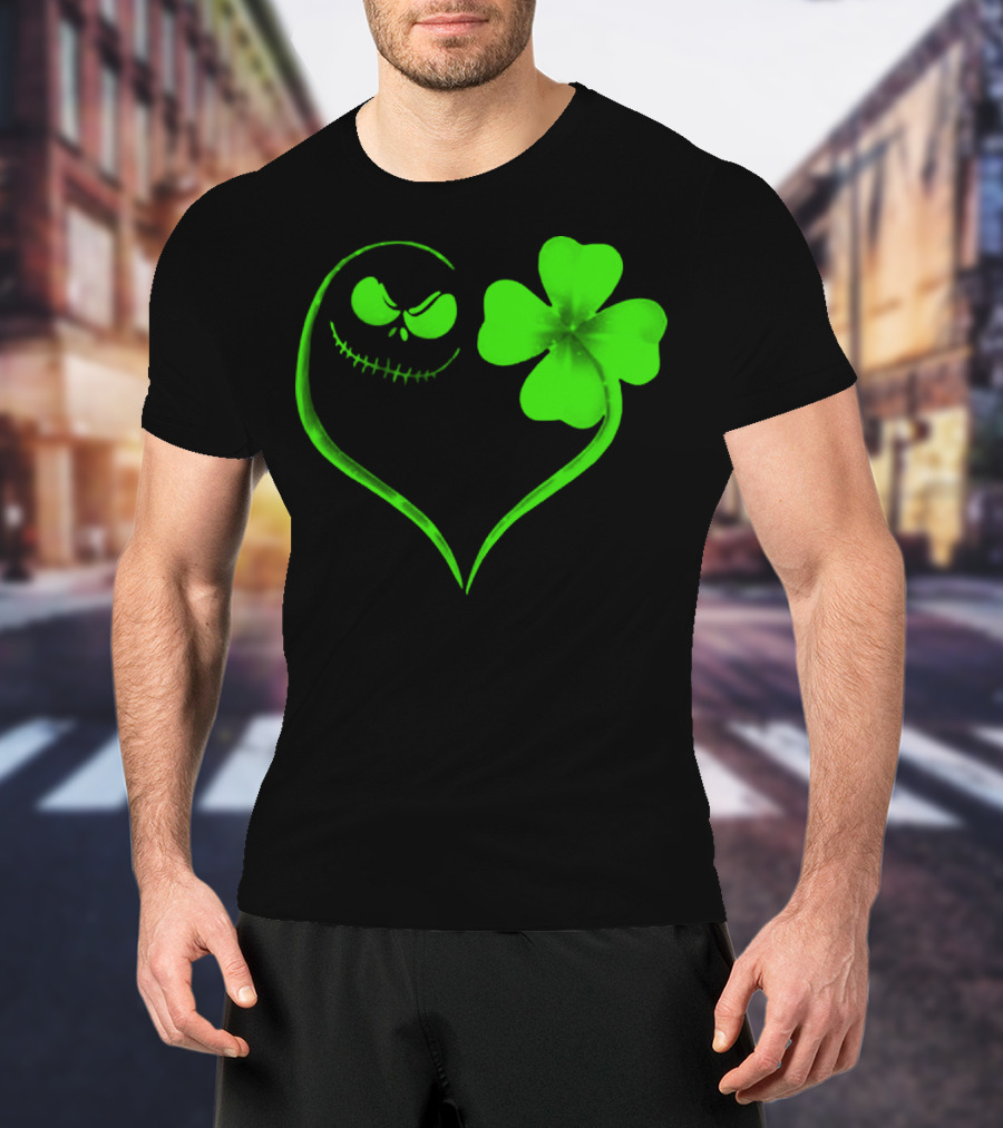 Jack Skellington Heart With Shamrock For St. Patrick's Day T-Shirt