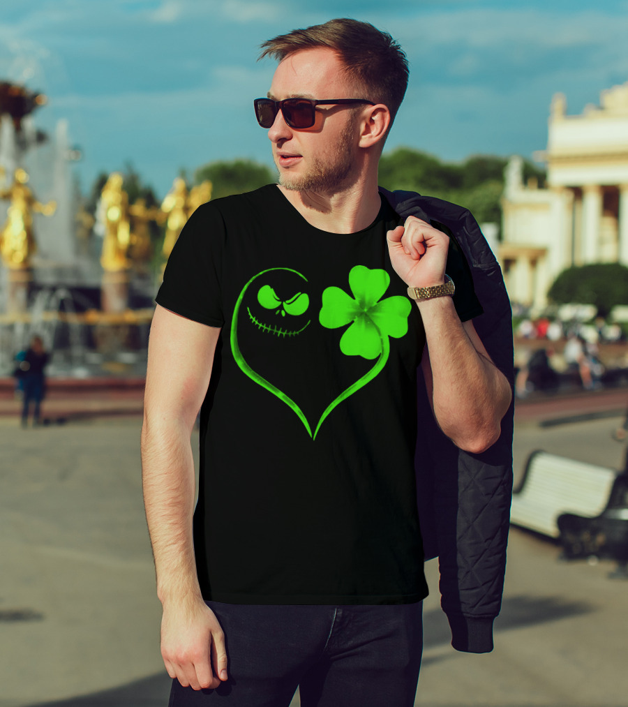 Jack Skellington Heart With Shamrock For St. Patrick's Day T-Shirt