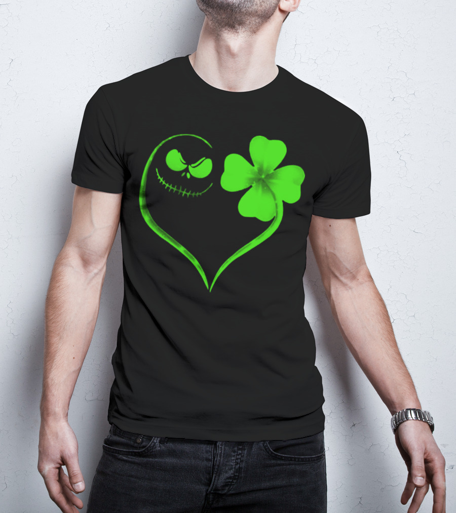 Jack Skellington Heart With Shamrock For St. Patrick's Day T-Shirt