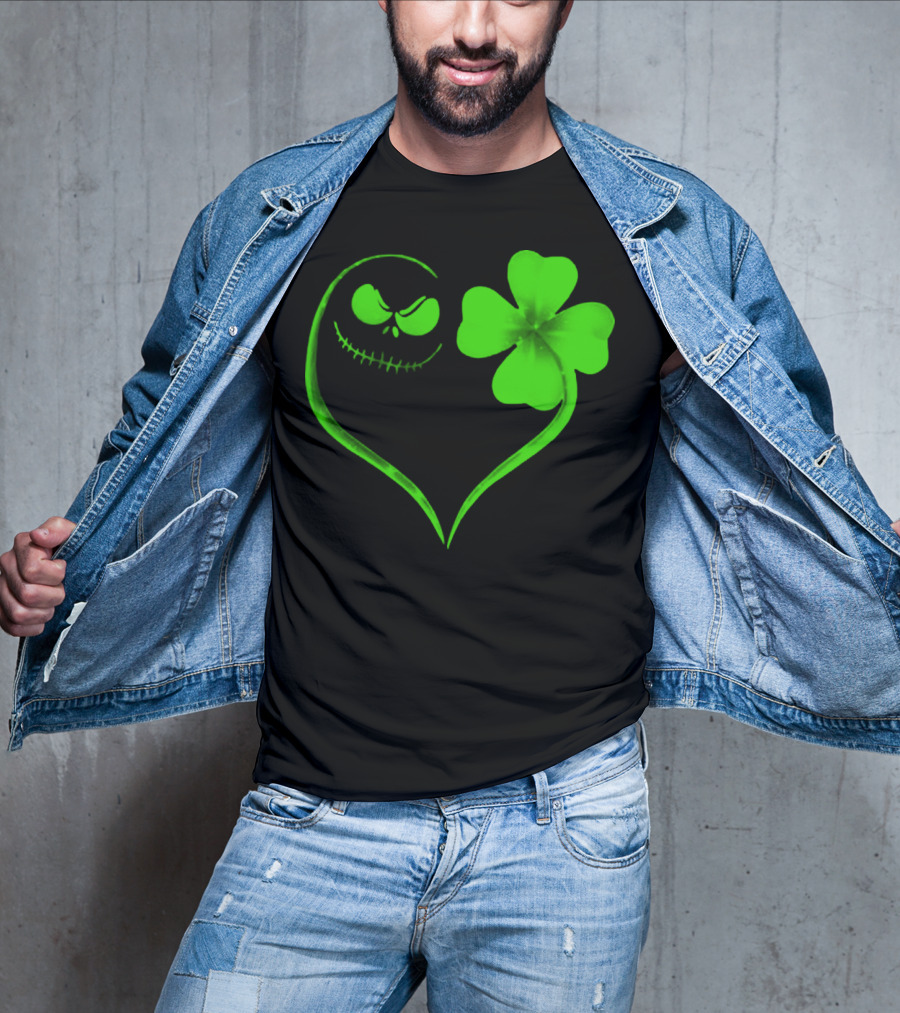 Jack Skellington Heart With Shamrock For St. Patrick's Day T-Shirt