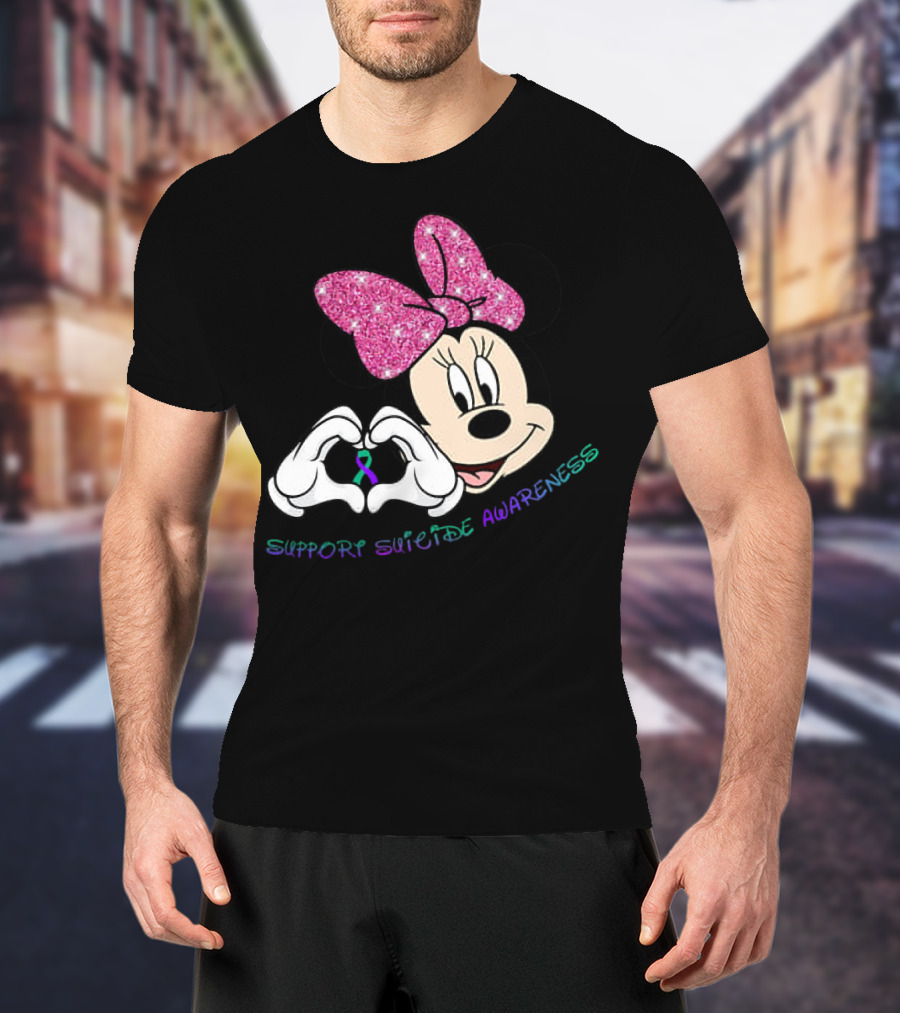 Minnie Mouse Support Suicide Awareness Pink Bow Heart Hands T-Shirt