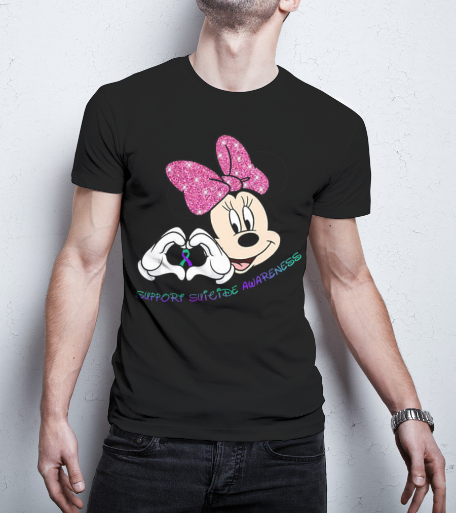 Minnie Mouse Support Suicide Awareness Pink Bow Heart Hands T-Shirt