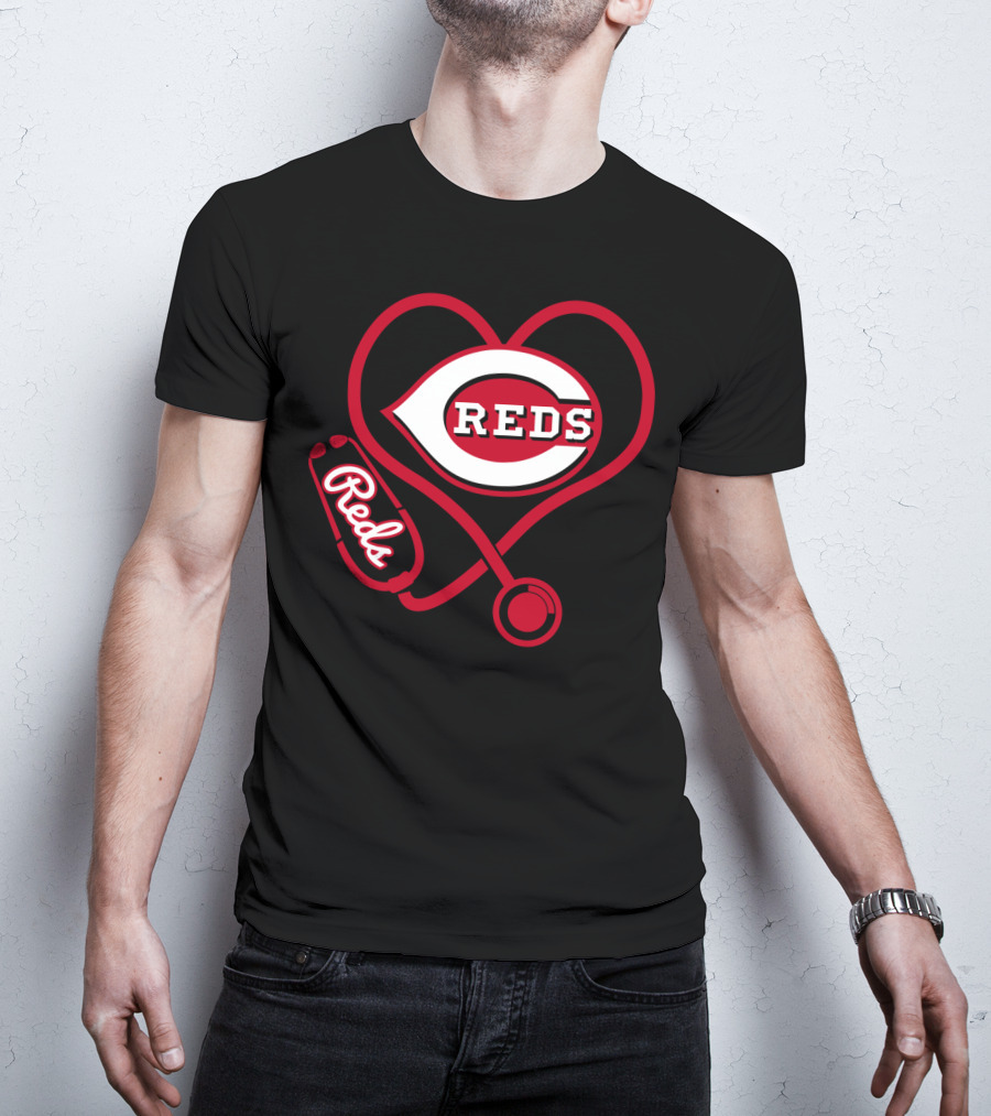 Cincinnati Reds Heart Stethoscope Nurse Fan Gear T-Shirt