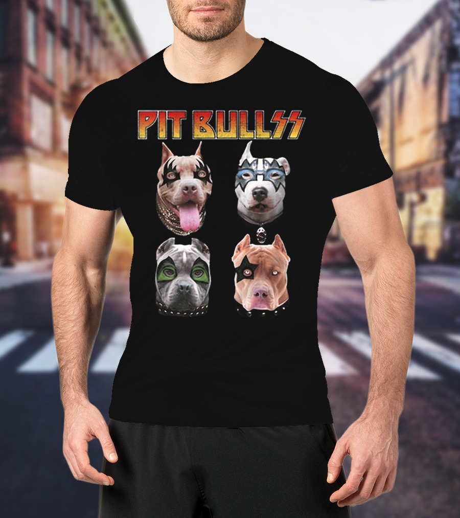 Pit Bullss With Rock Band Makeup T-Shirt