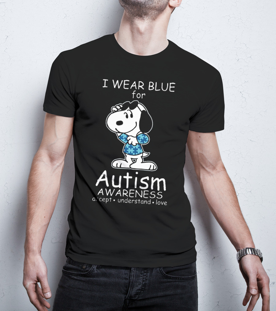 Snoopy I Wear Blue For Autism Awareness Accept Understand Love Peanuts T-Shirt