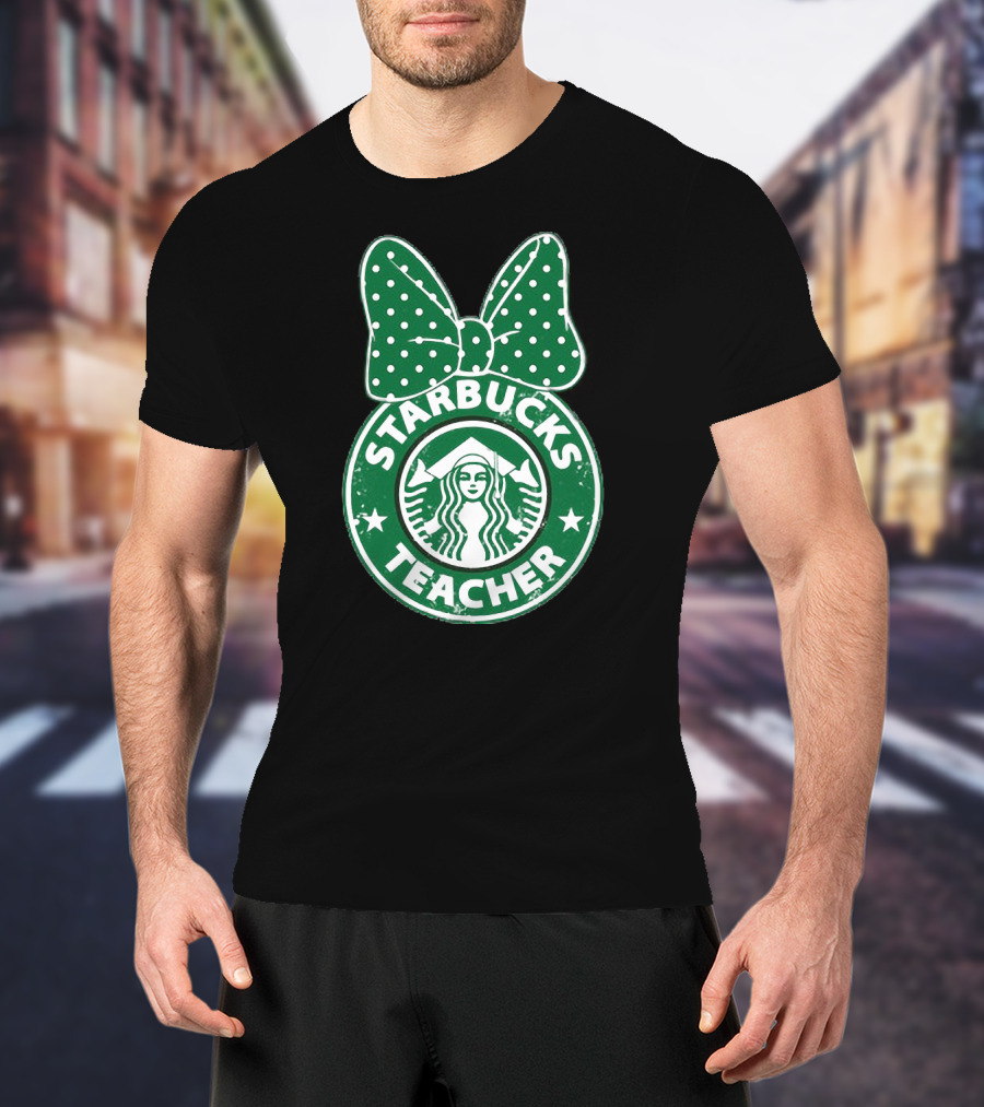Starbucks Teacher Mickey Ears Polka Dot Bow T-Shirt