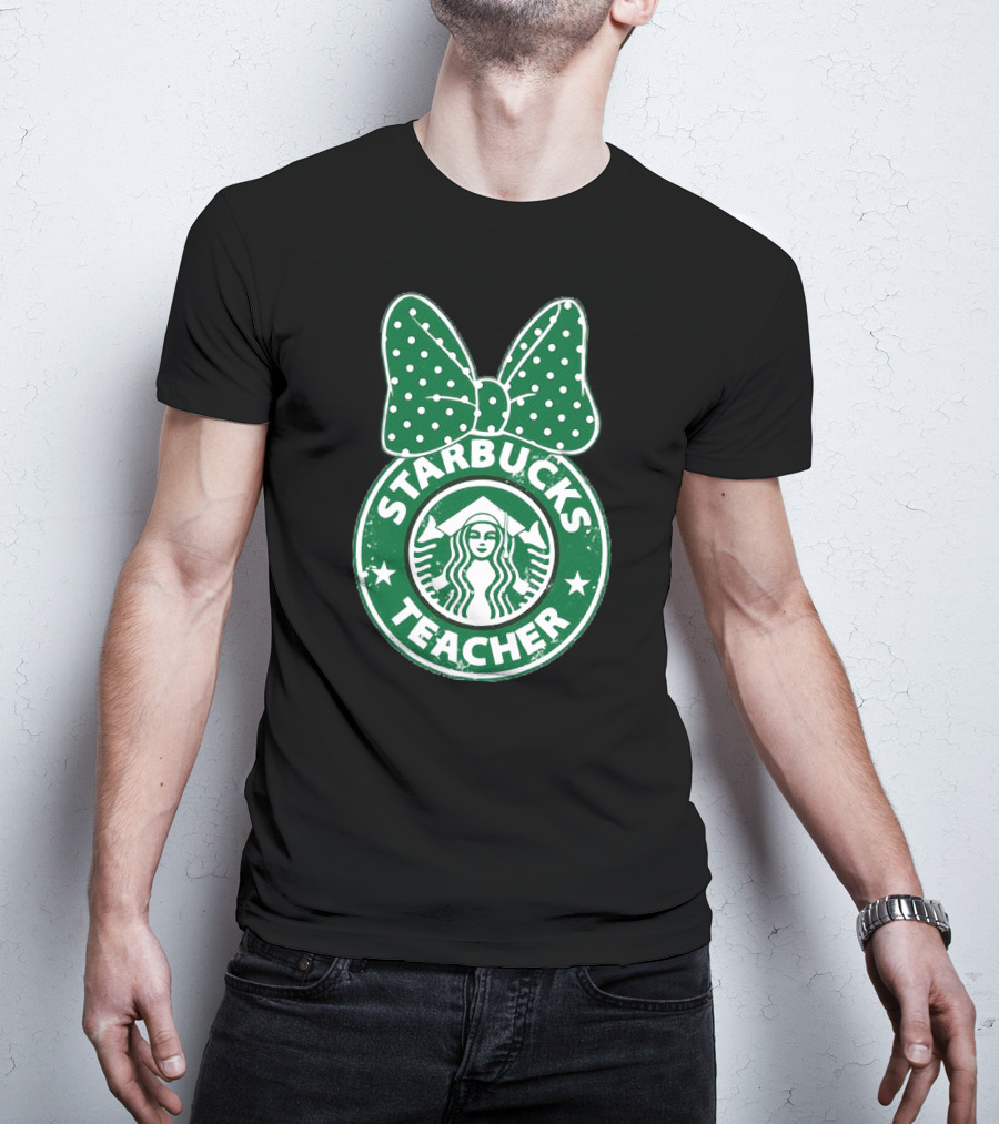 Starbucks Teacher Mickey Ears Polka Dot Bow T-Shirt