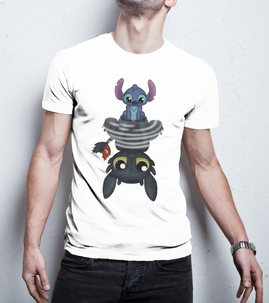 Stitch Sitting On Toothless Animation Crossover T-Shirt