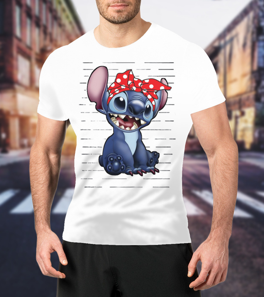 Stitch Disney Character With Red Polka Dot Headband T-Shirt