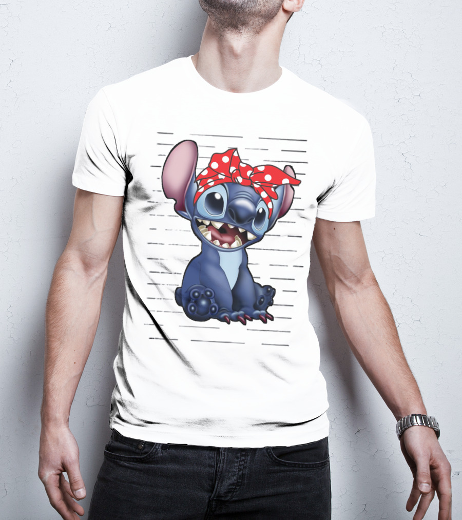 Stitch Disney Character With Red Polka Dot Headband T-Shirt