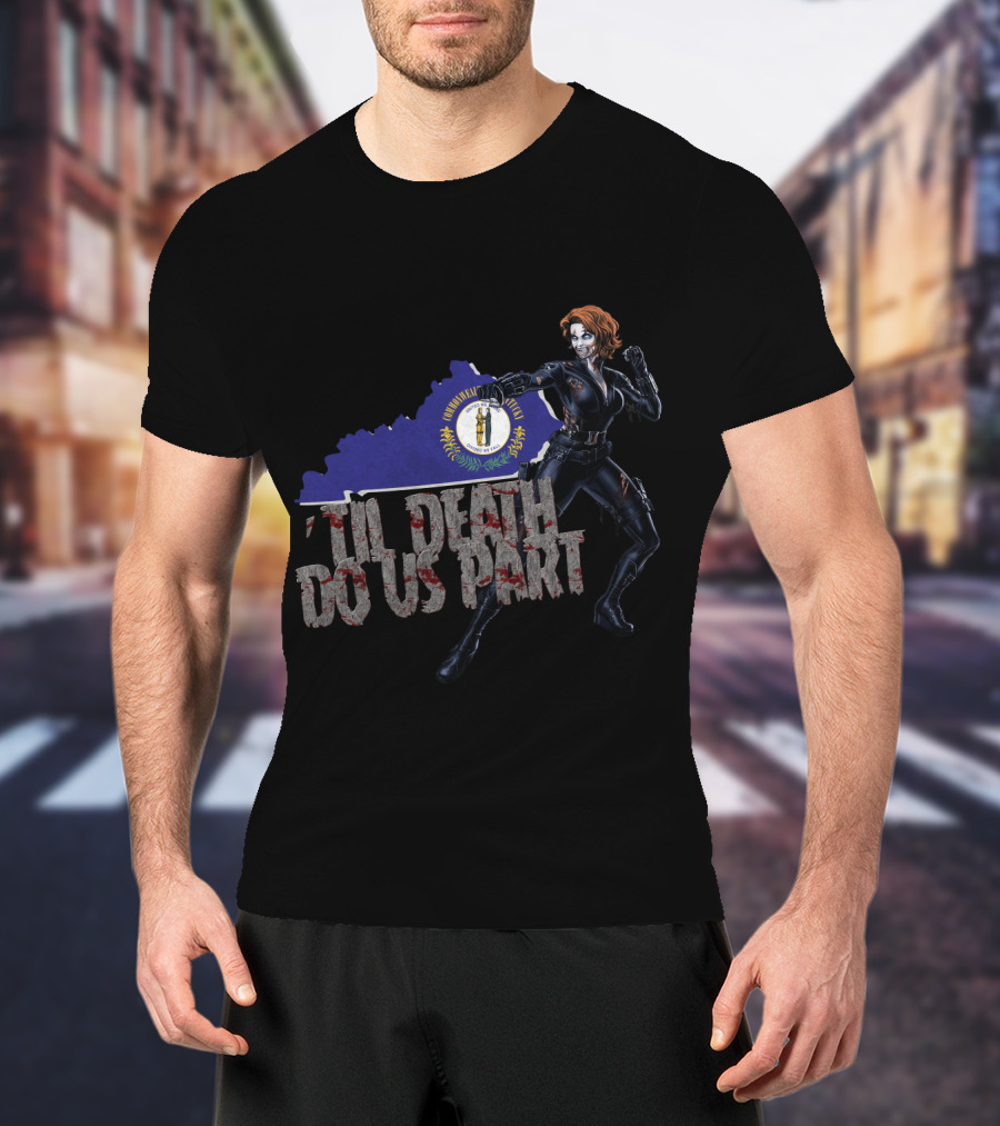 Til Death Do Us Part Black Widow Kentucky State Flag T-Shirt
