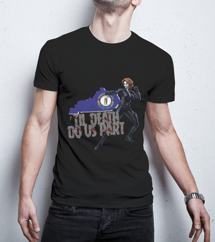 Til Death Do Us Part Black Widow Kentucky State Flag T-Shirt