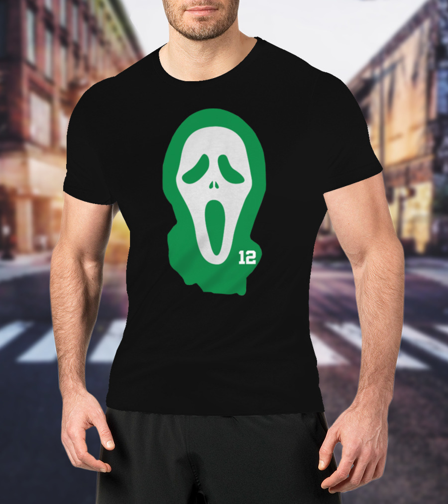 Basketball Team Scary Terry Rozier Scream Mask Number 12 Green T-Shirt