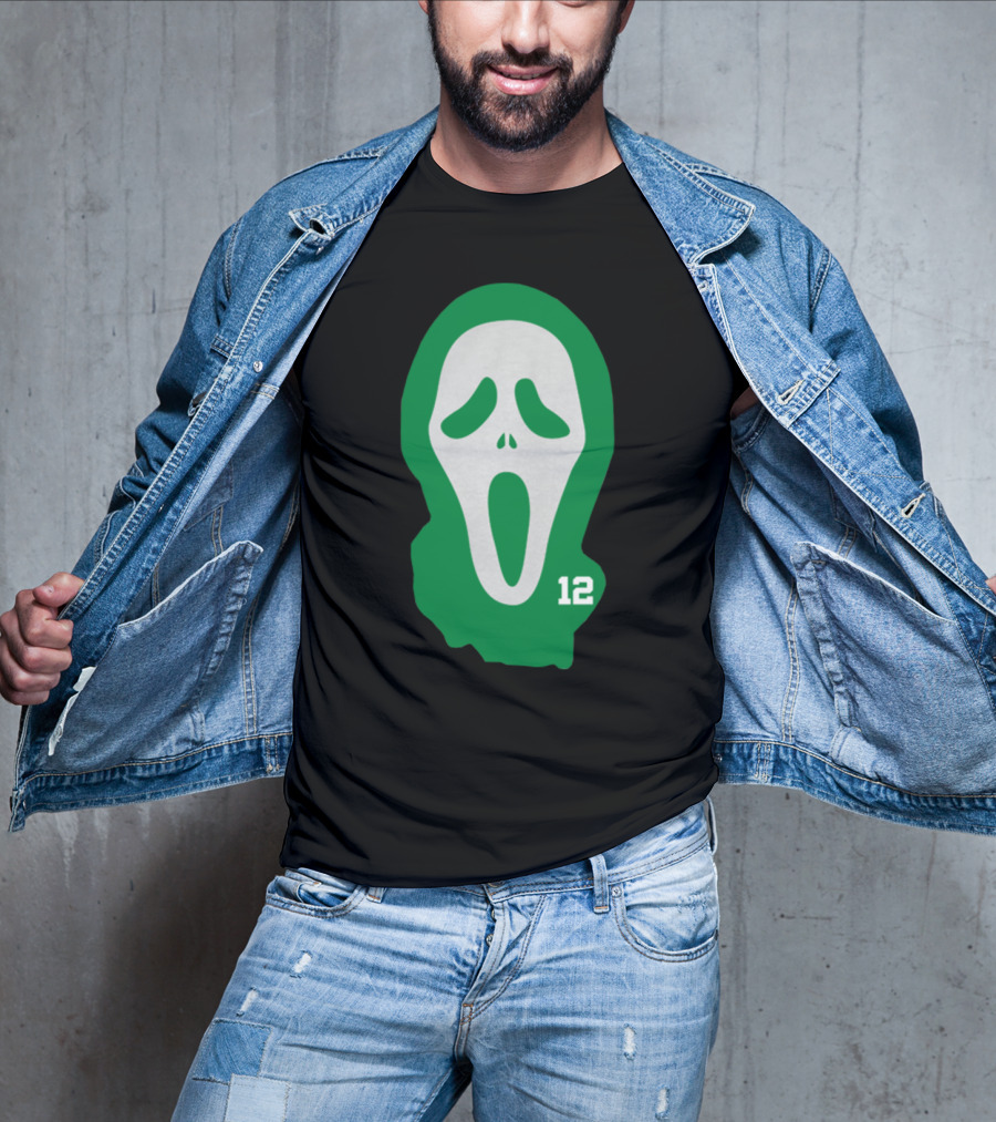 Basketball Team Scary Terry Rozier Scream Mask Number 12 Green T-Shirt