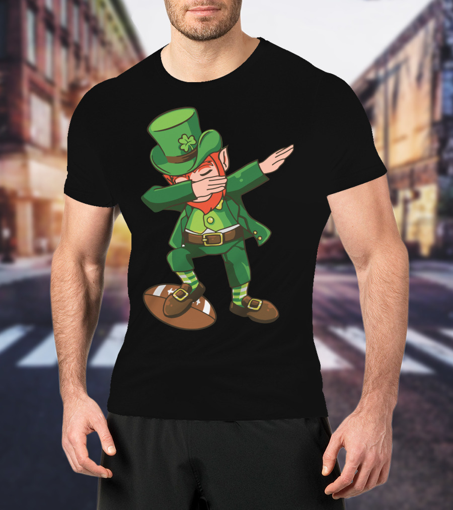 Leprechaun Dabbing On Football With Clover Hat T-Shirt