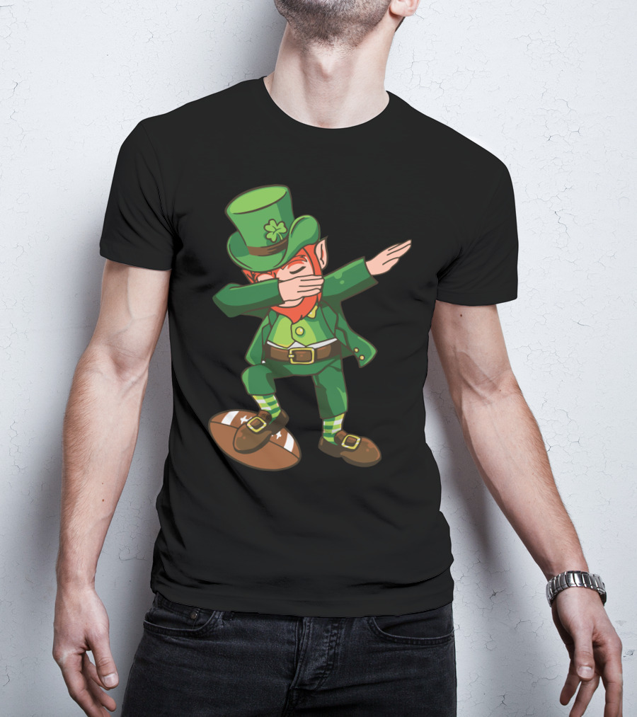 Leprechaun Dabbing On Football With Clover Hat T-Shirt