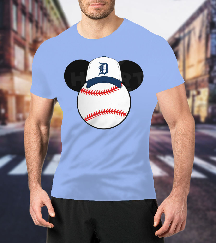 Detroit Tigers Mickey Mouse Ears Baseball Cap Heart Baseballs T-Shirt