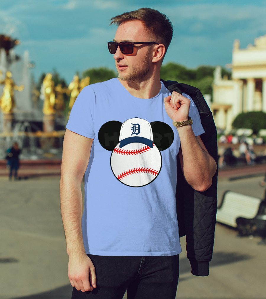 Detroit Tigers Mickey Mouse Ears Baseball Cap Heart Baseballs T-Shirt