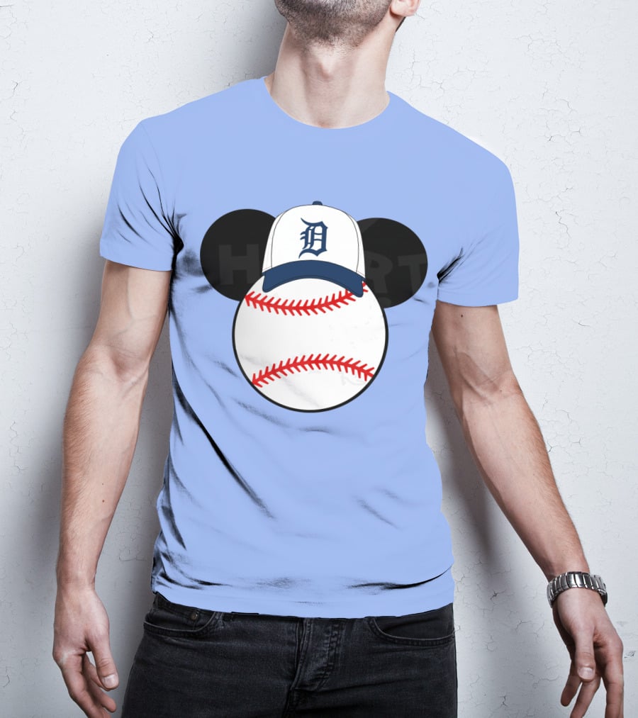 Detroit Tigers Mickey Mouse Ears Baseball Cap Heart Baseballs T-Shirt