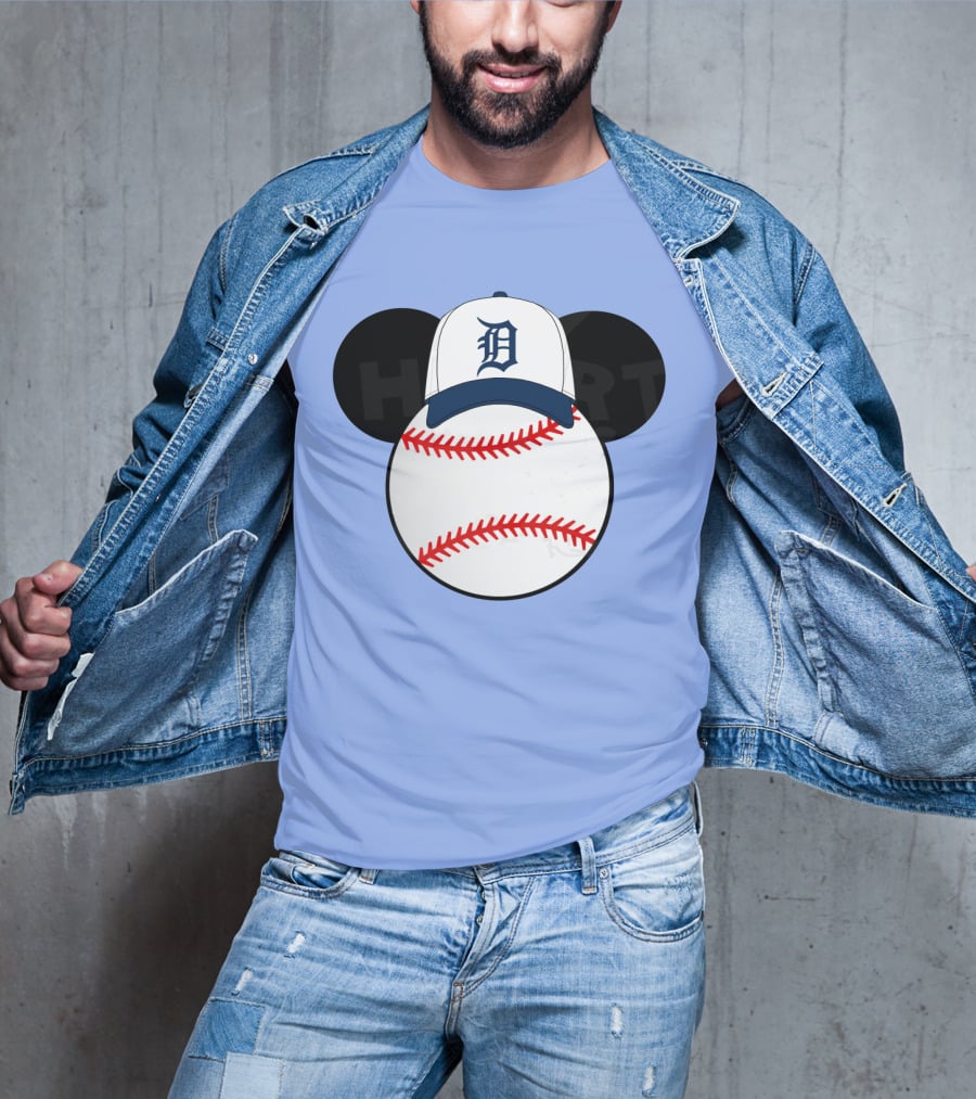 Detroit Tigers Mickey Mouse Ears Baseball Cap Heart Baseballs T-Shirt