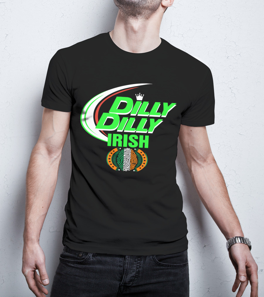 Dilly Dilly Irish St Patrick's Day With Irish Flag And Crown Motif T-Shirt