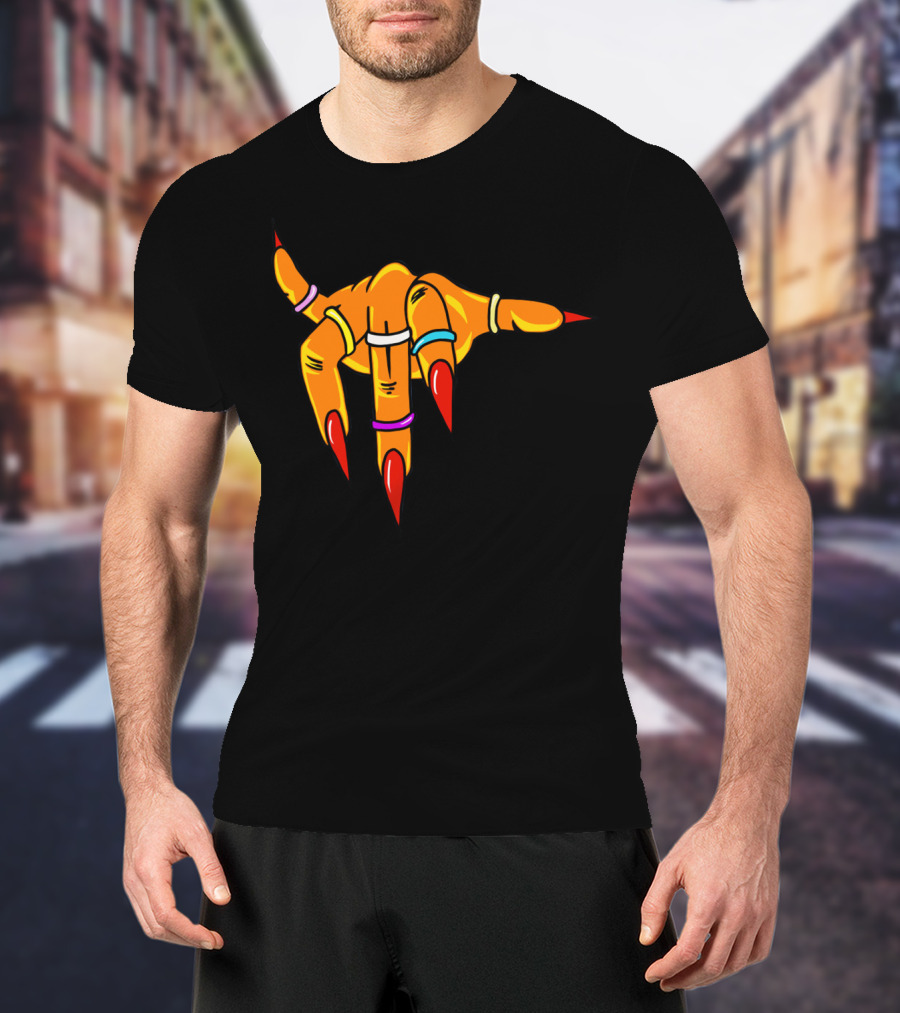 Neon Clawed Hand With Colored Rings Girl Gauntlet T-Shirt