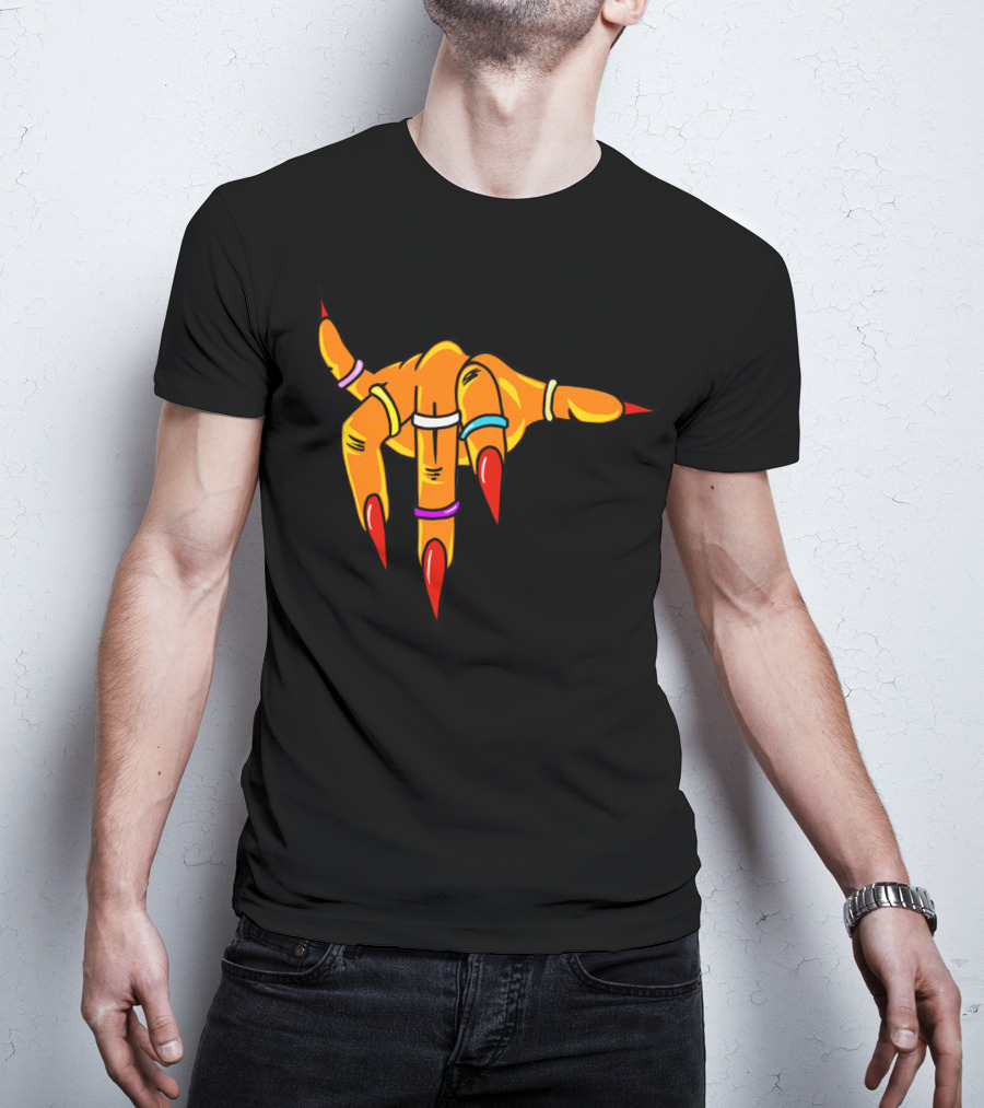 Neon Clawed Hand With Colored Rings Girl Gauntlet T-Shirt