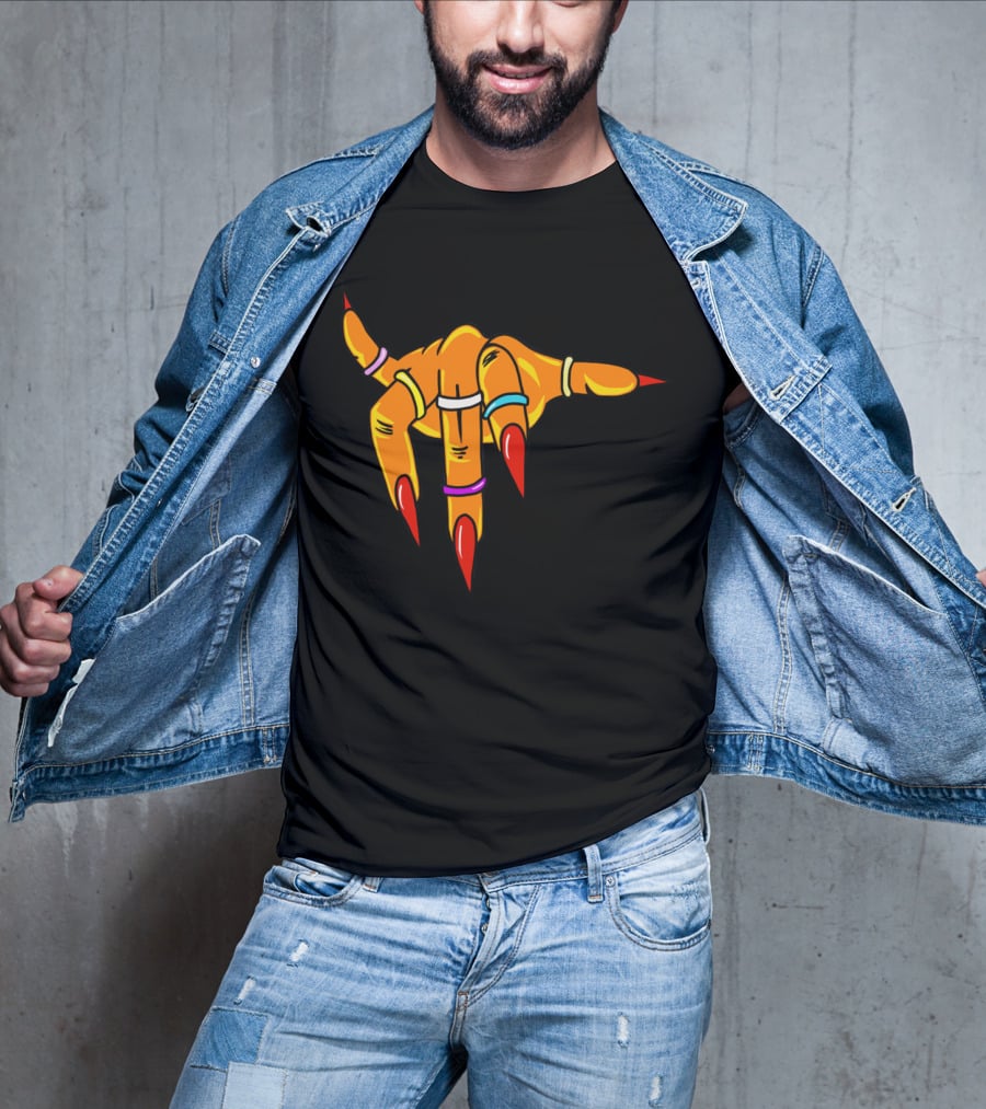 Neon Clawed Hand With Colored Rings Girl Gauntlet T-Shirt