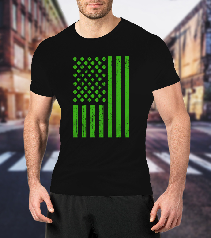 Happy St. Patrick's Day Shamrock American Flag Irish T-Shirt