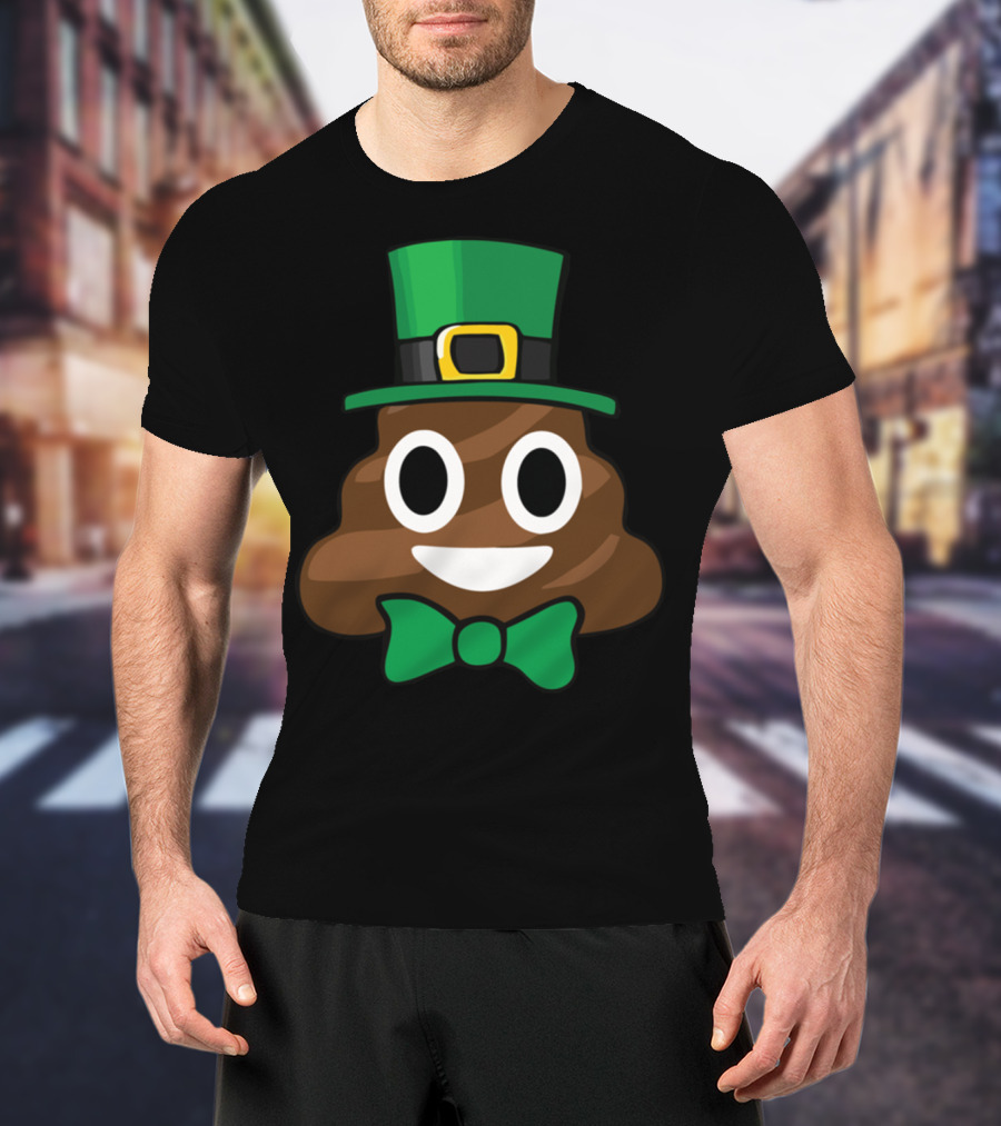 Leprechaun Poop Emoji With Green Bow Tie Funny St Patricks Day T-Shirt
