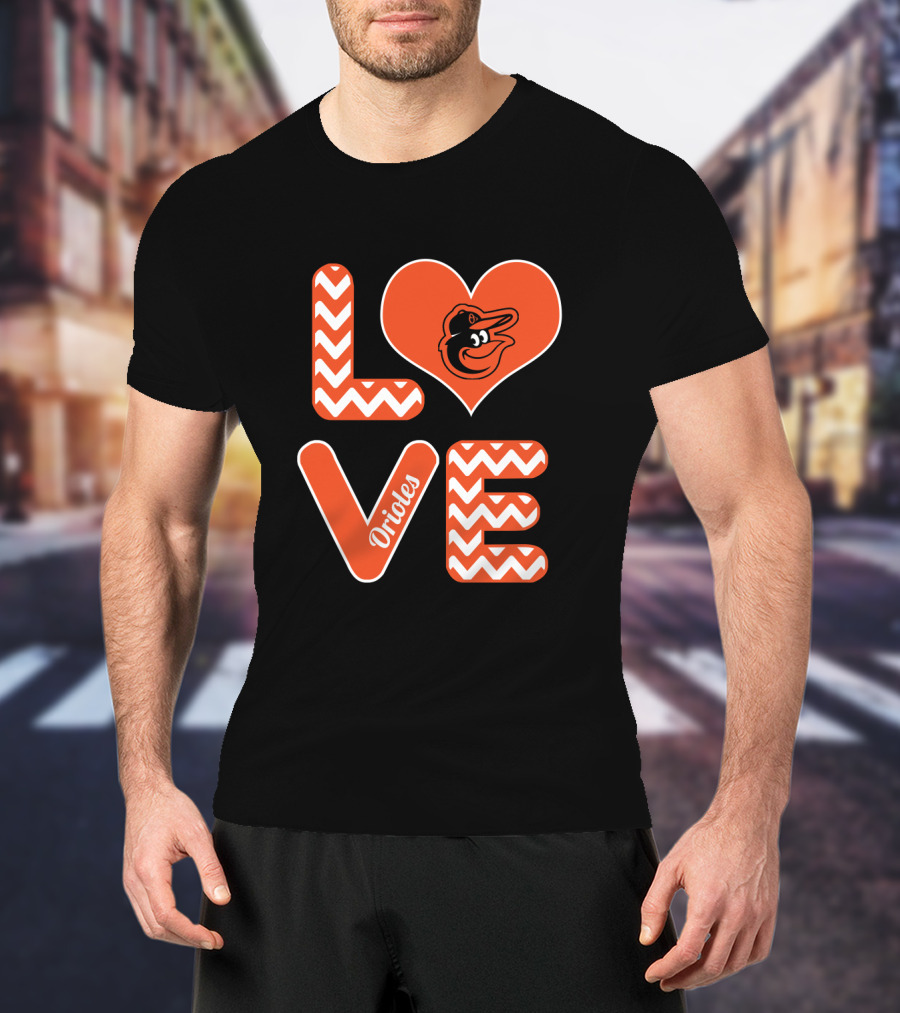 Love Orioles Heart Chevron Pattern Baseball Fans Baltimore T-Shirt