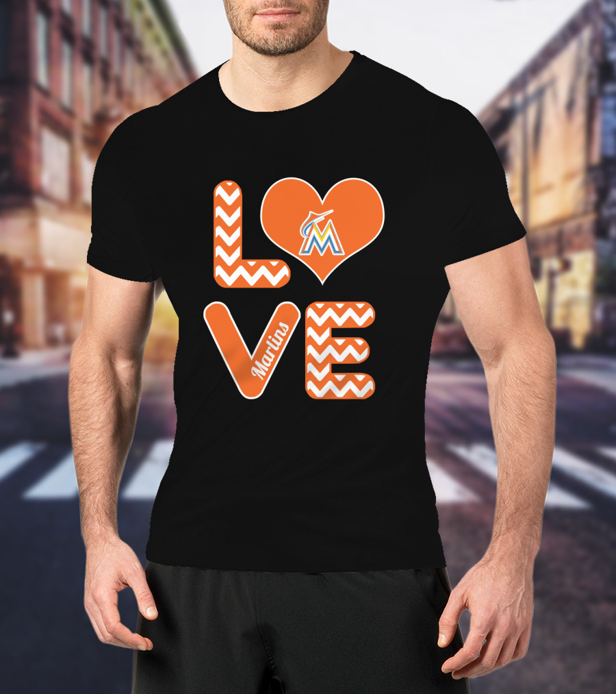 Love Marlins Heart Pattern Miami Baseball Fans T-Shirt
