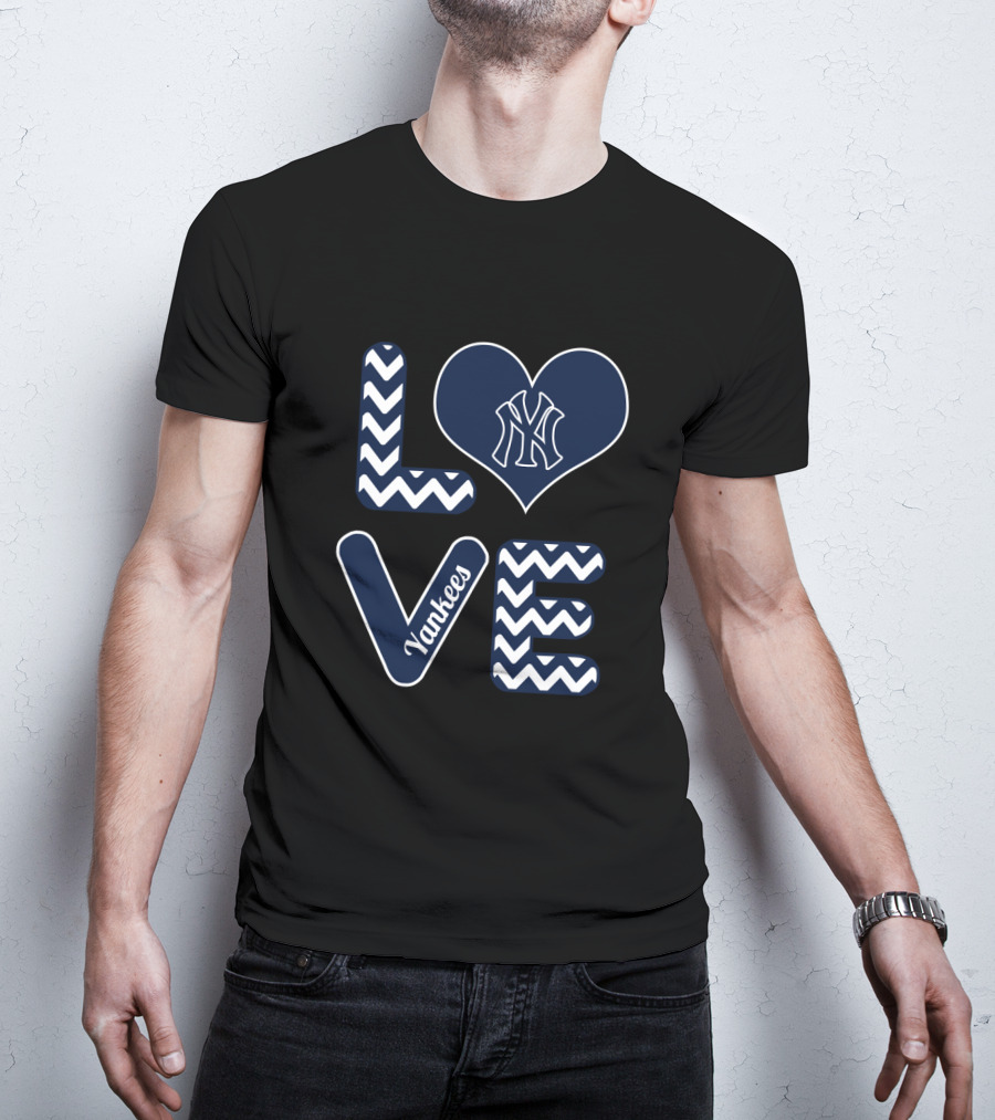 Love For New York Yankees Baseball Fans With Iconic Heart And Chevron T-Shirt
