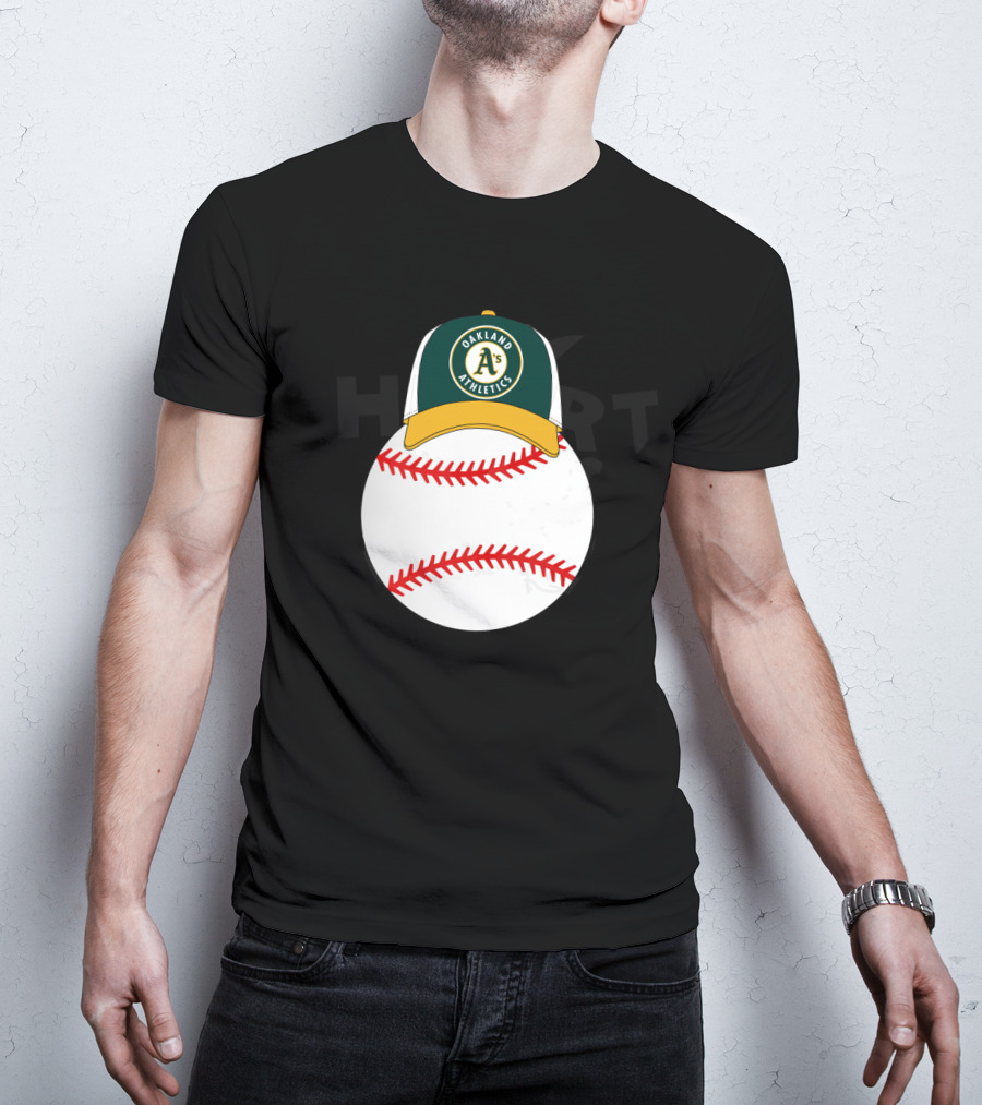 Oakland Athletics Baseball With Mickey Mouse Ears Hat T-Shirt