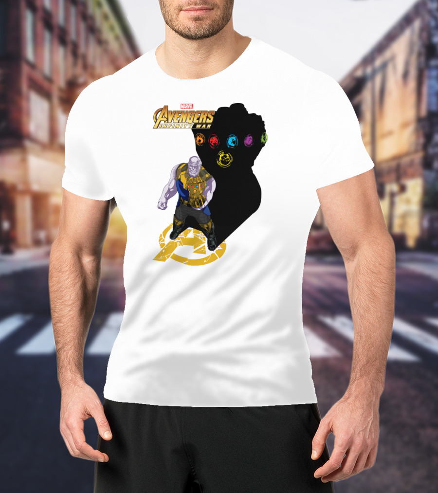 Avengers Infinity War Thanos With Gauntlet And Infinity Stones Shadow Marvel T-Shirt