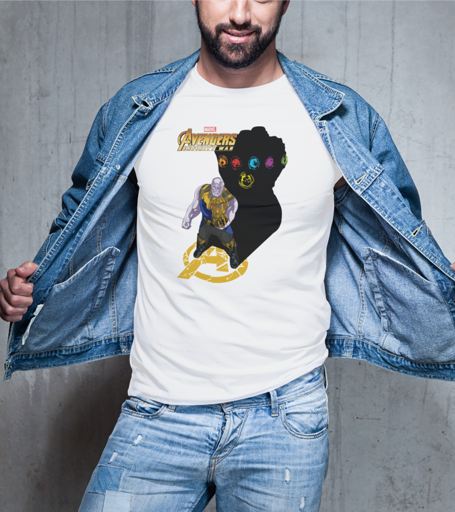 Avengers Infinity War Thanos With Gauntlet And Infinity Stones Shadow Marvel T-Shirt