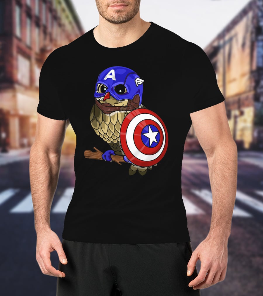 Captain America Owl Holding Shield Owlvengers Crossover T-Shirt